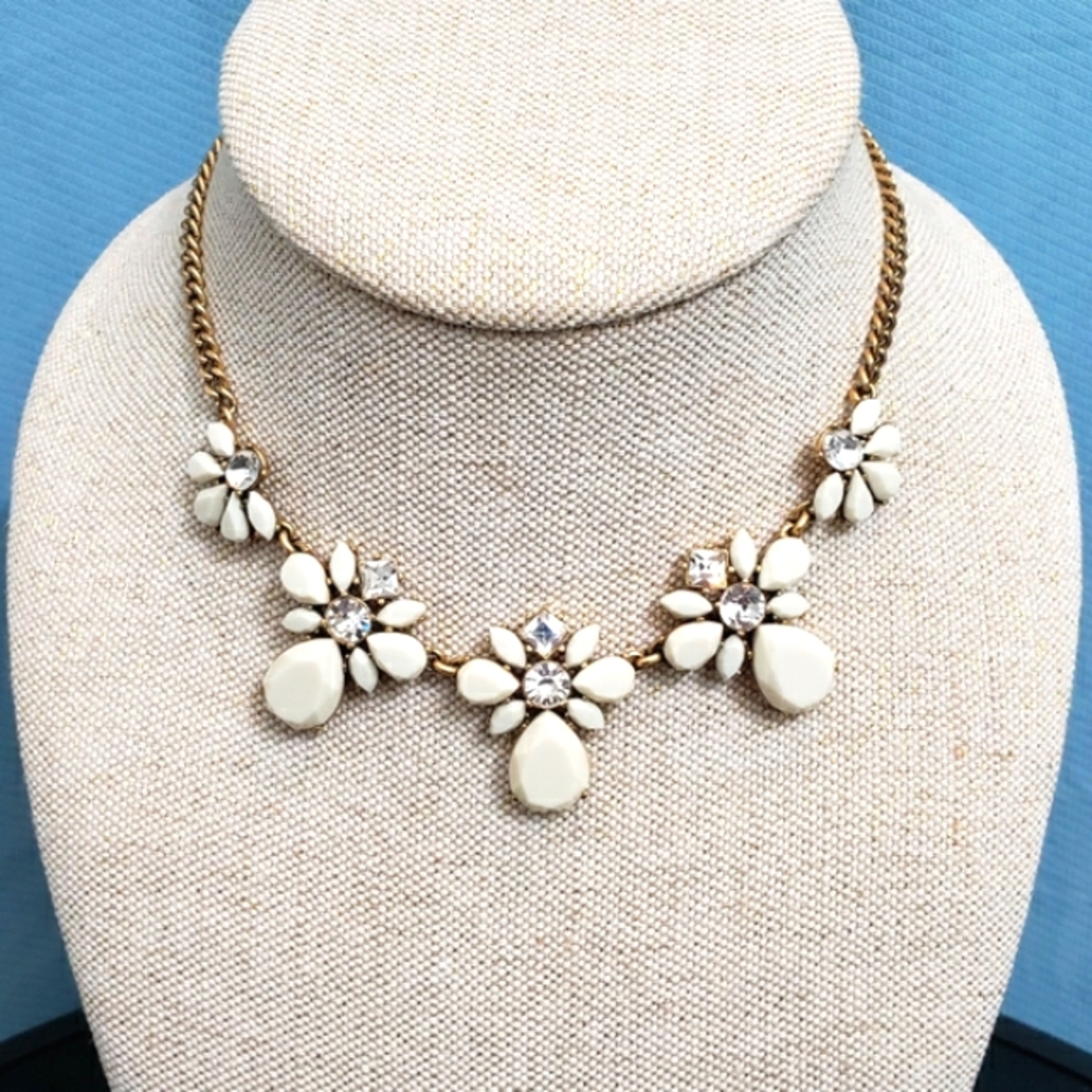 J. Crew White Jeweled Cluster Statement Necklace